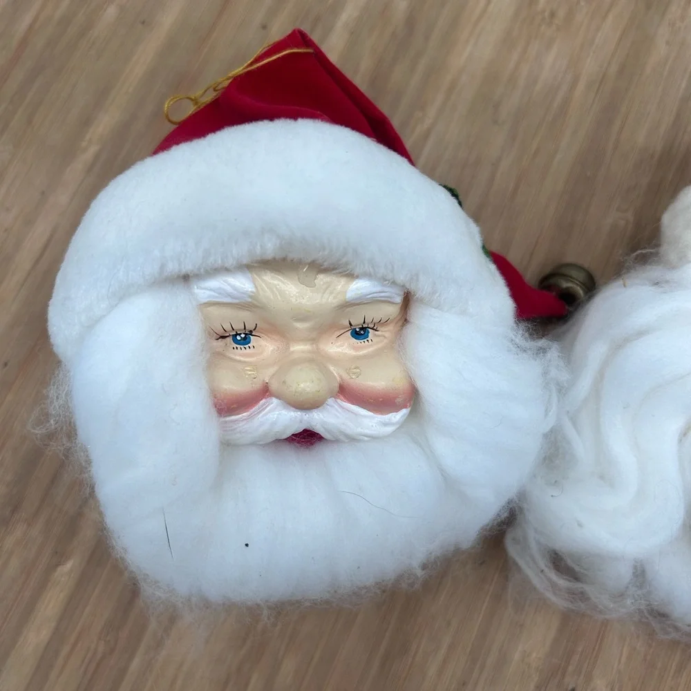 Two Vintage Christmas Santa‎ Face  Heads ornaments Ornaments